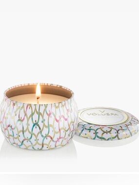 Voluspa Pastel Multicolor Tin Coconut Wax Candle with Gold Accents 4 Oz.